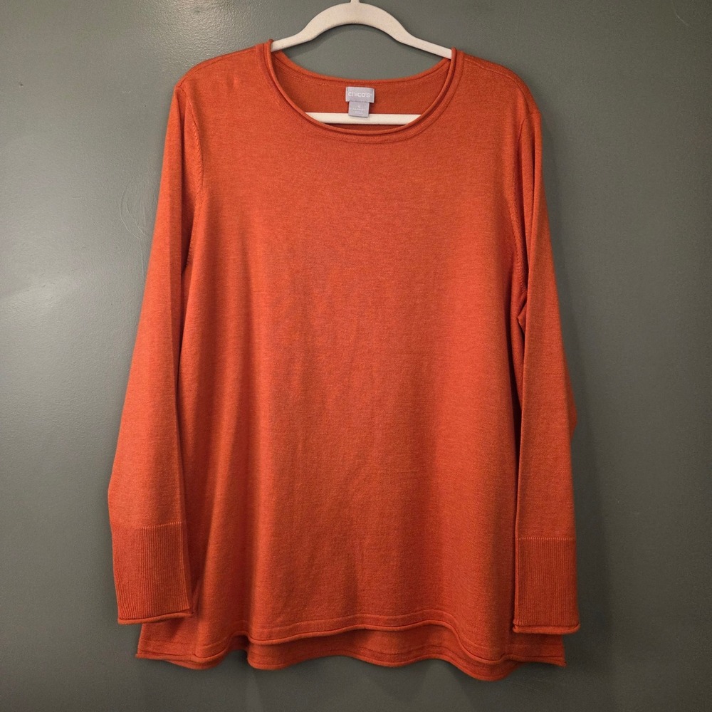 Chico's 4 Lightweight Knit Tunic Sweater Women's Size XXL Orange